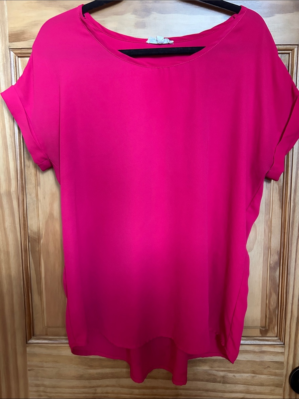Pleione Fuchsia Short-Sleeve Draped Blouse